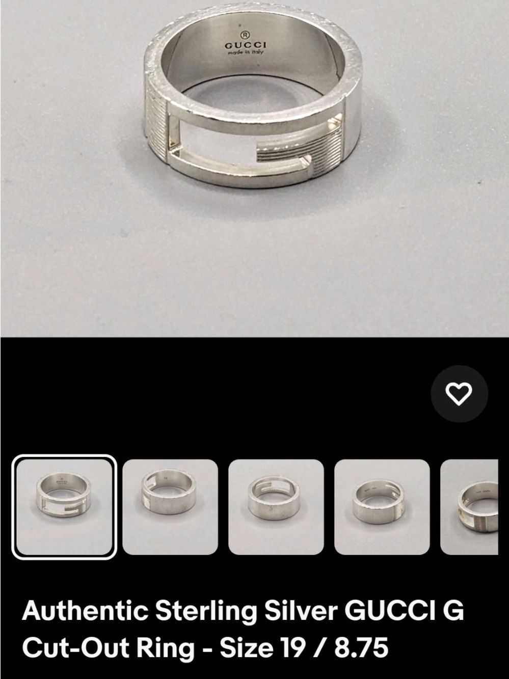 Gucci Silver G Cut-Out Sterling Ring
